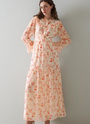 Florence Cream and Red Botanical Print Silk Maxi Dress