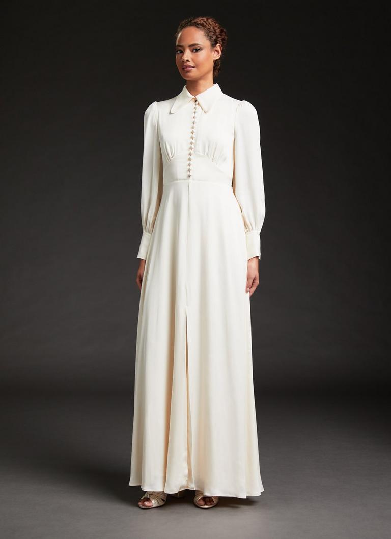 Long cocotte dress in ivory silk crepe satin best sale