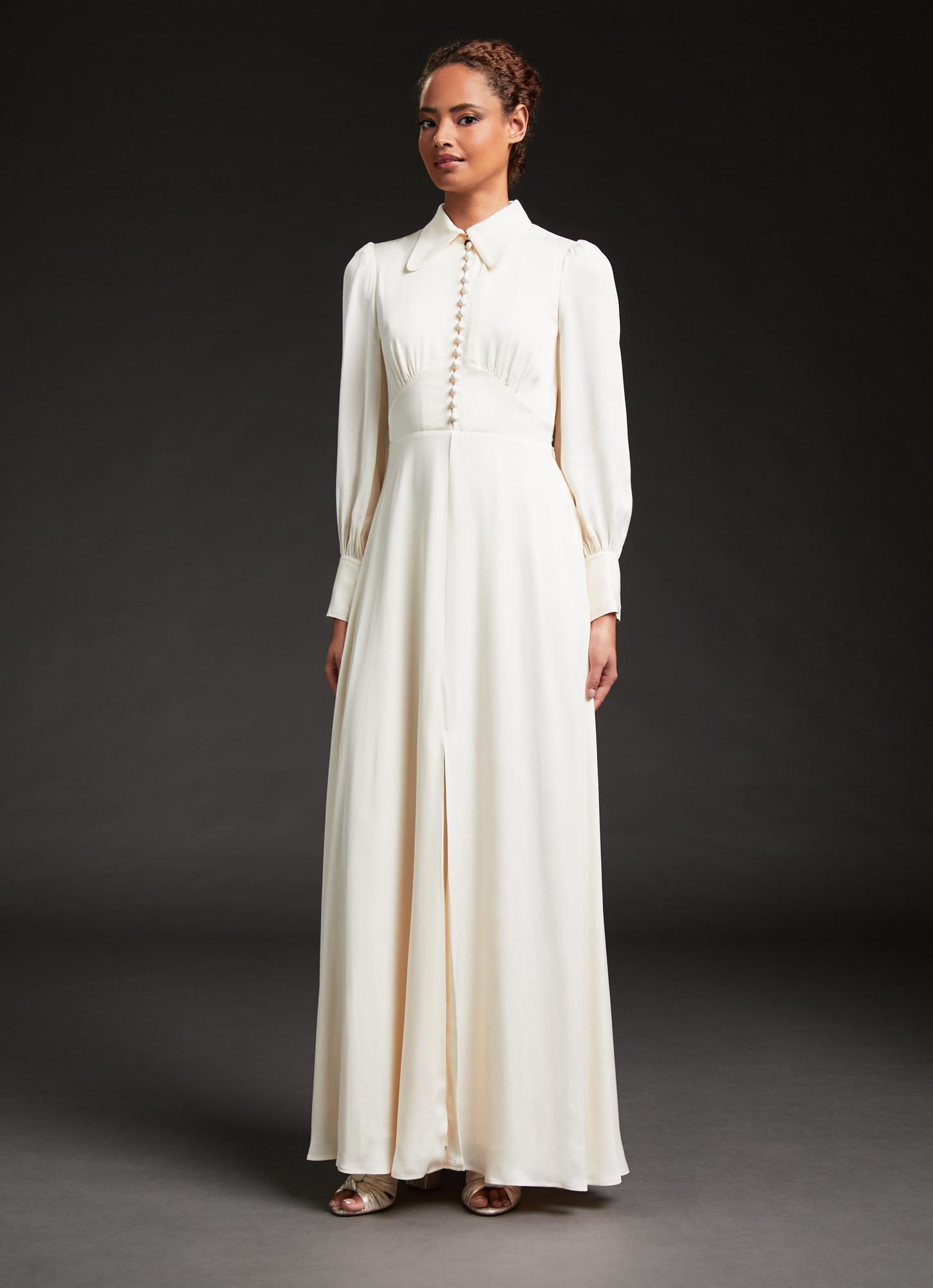 L.K.Bennett Harlow Ivory Satin Crepe Long Wedding Dress, Cream
