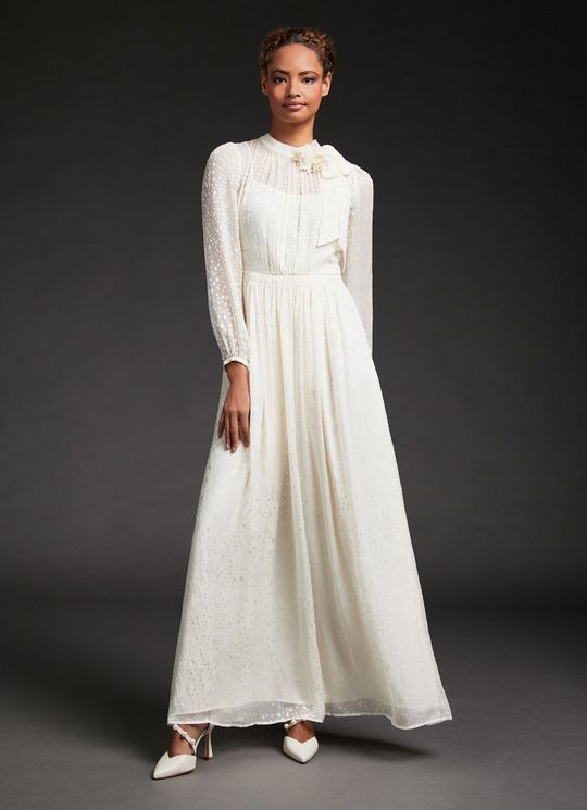 L.K.Bennett Lovette Cream Devoré Long Wedding Dress, Cream