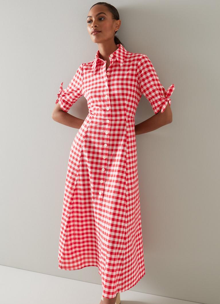 Red white check deals dress