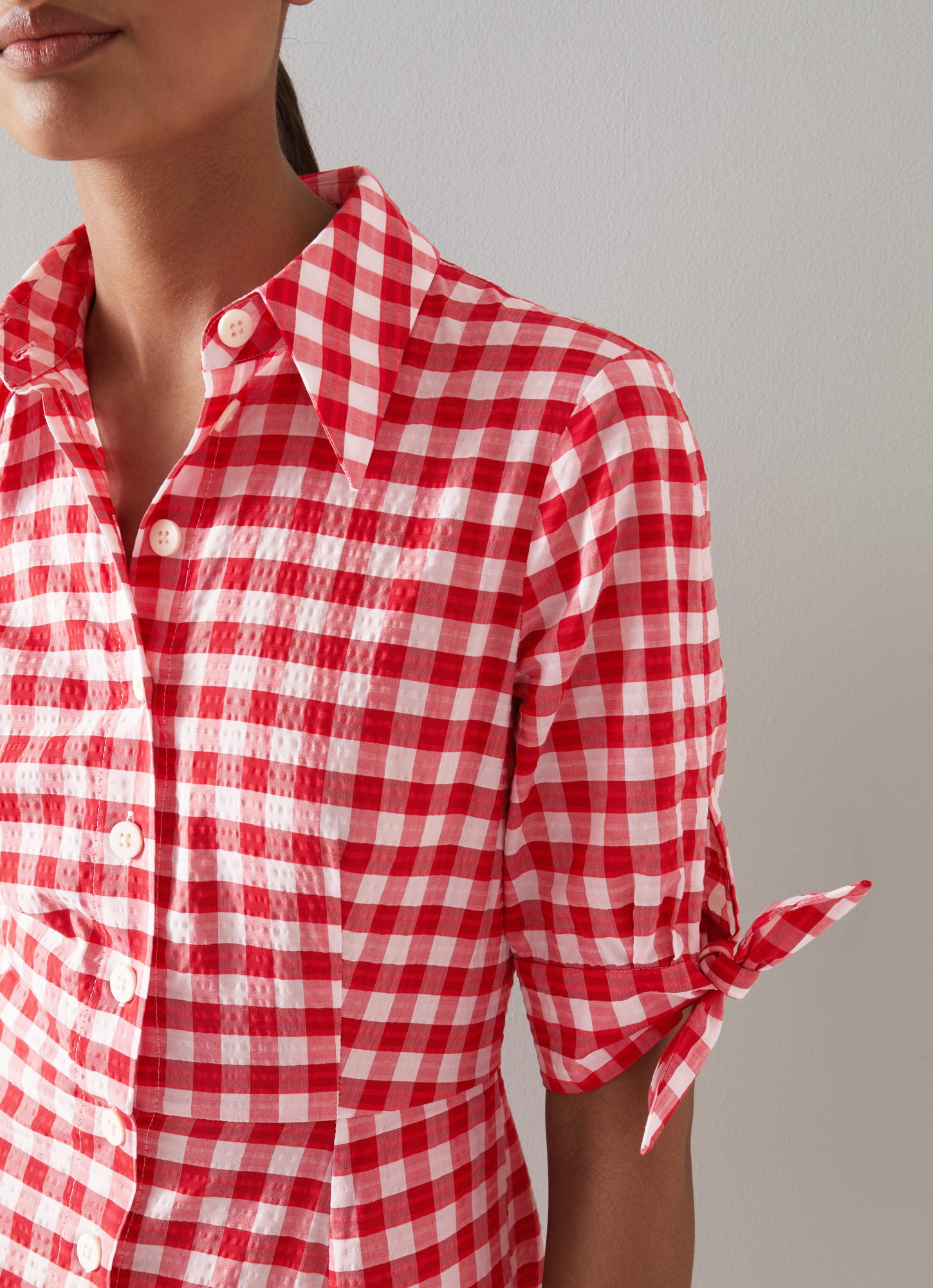 open lace back dress Red Gingham Smocked Short Sleeve Dress CD05375 Medium main image 1