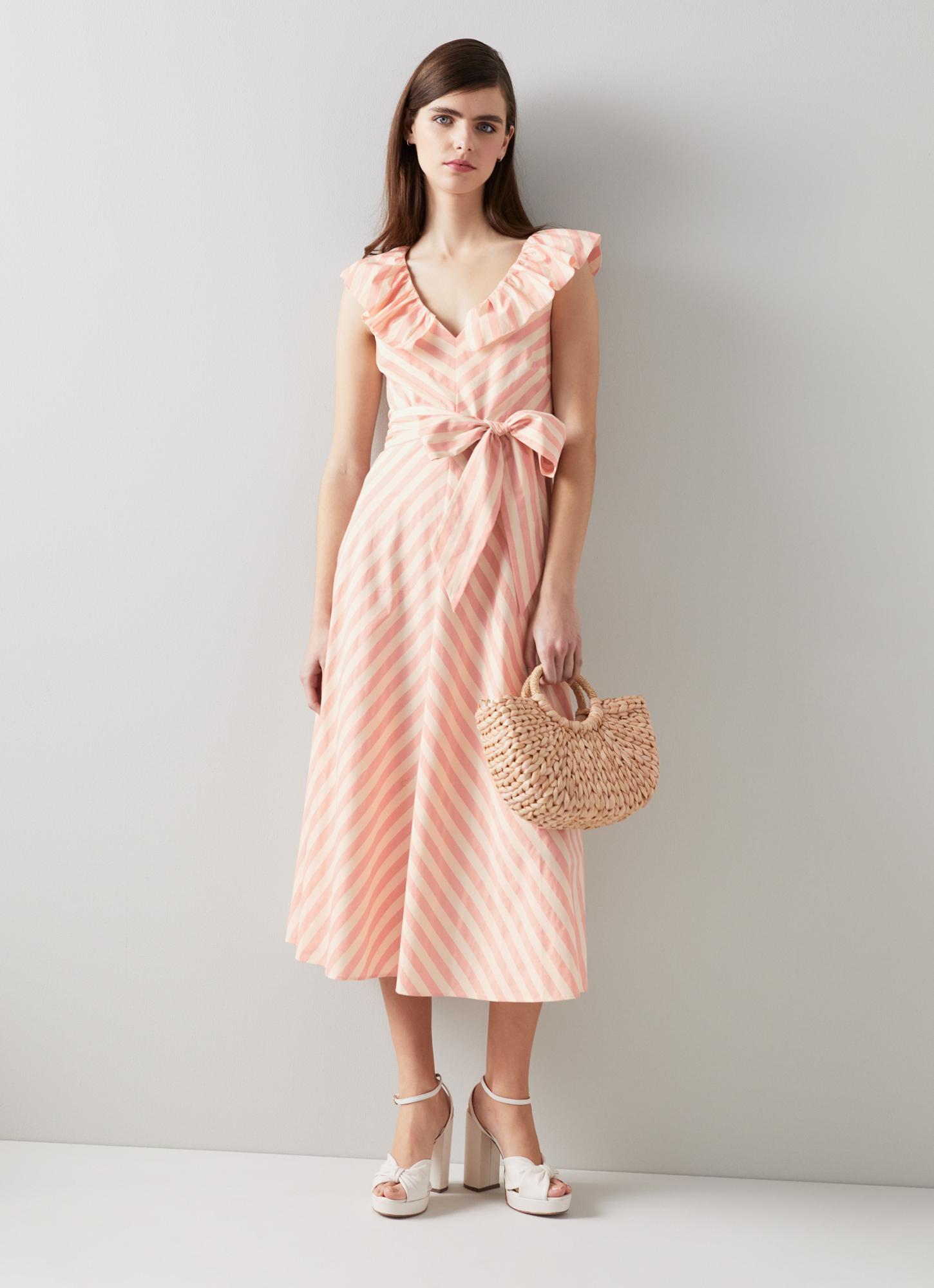 L.K.Bennett Shenyu Pink and White Cotton Candy Stripe Dress, Striped Dress