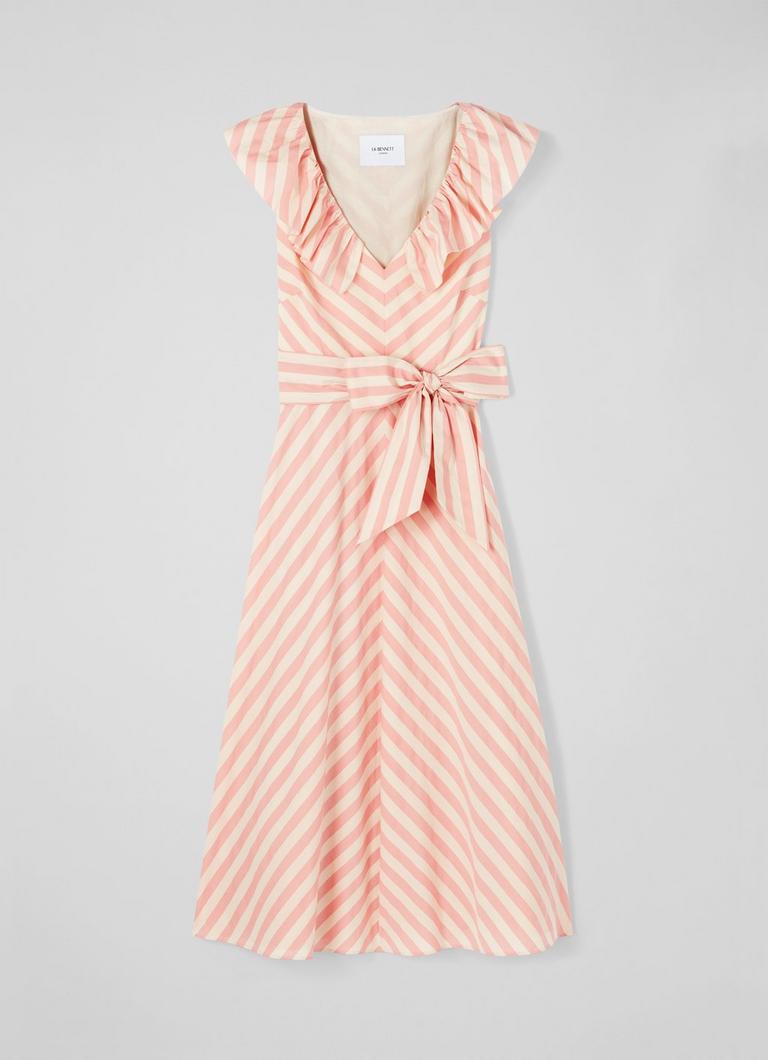 Pink and white striped dress sales