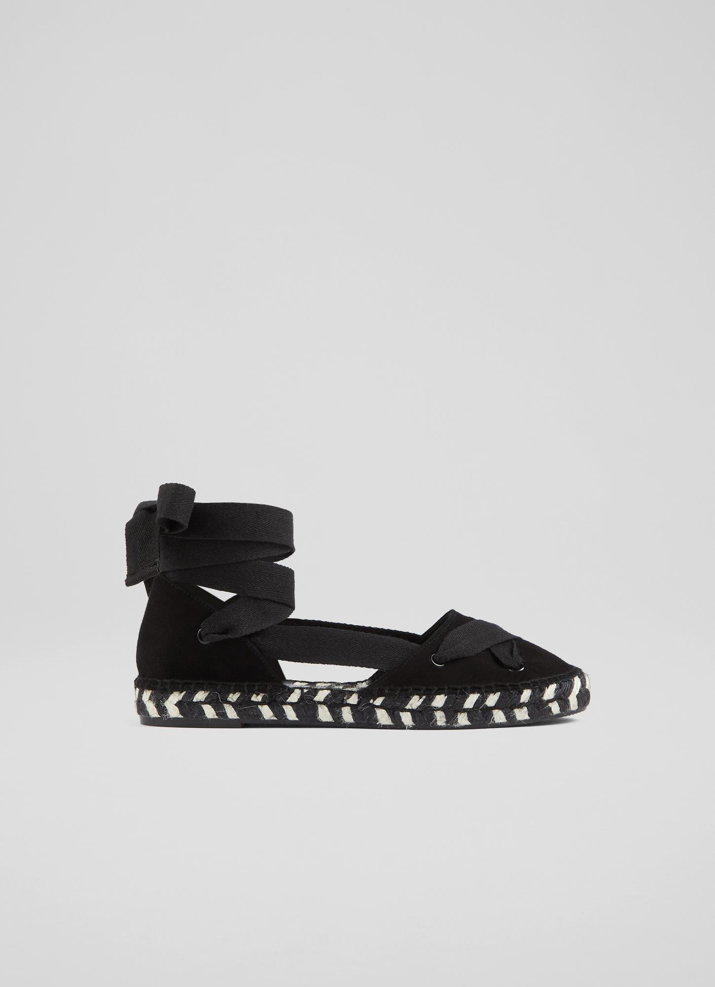 Adira Black Suede Crossover Strap Flat Espadrilles