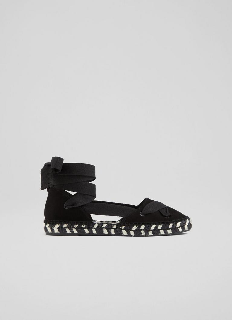 Adira Black Suede Crossover Strap Flat Espadrilles
