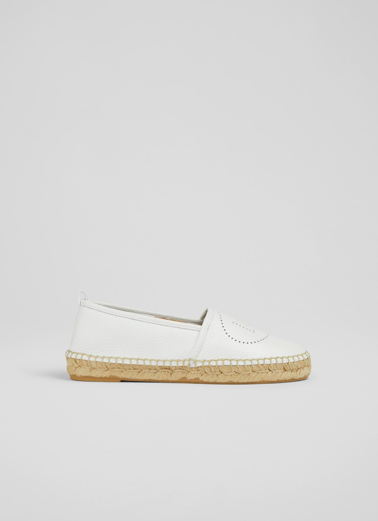 Alexa White Leather LKB Perforated Flat Espadrilles Sale