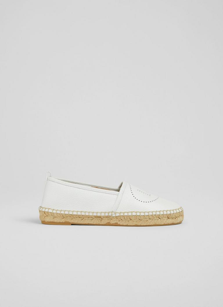 Alexa White Leather LKB Perforated Flat Espadrilles Sale