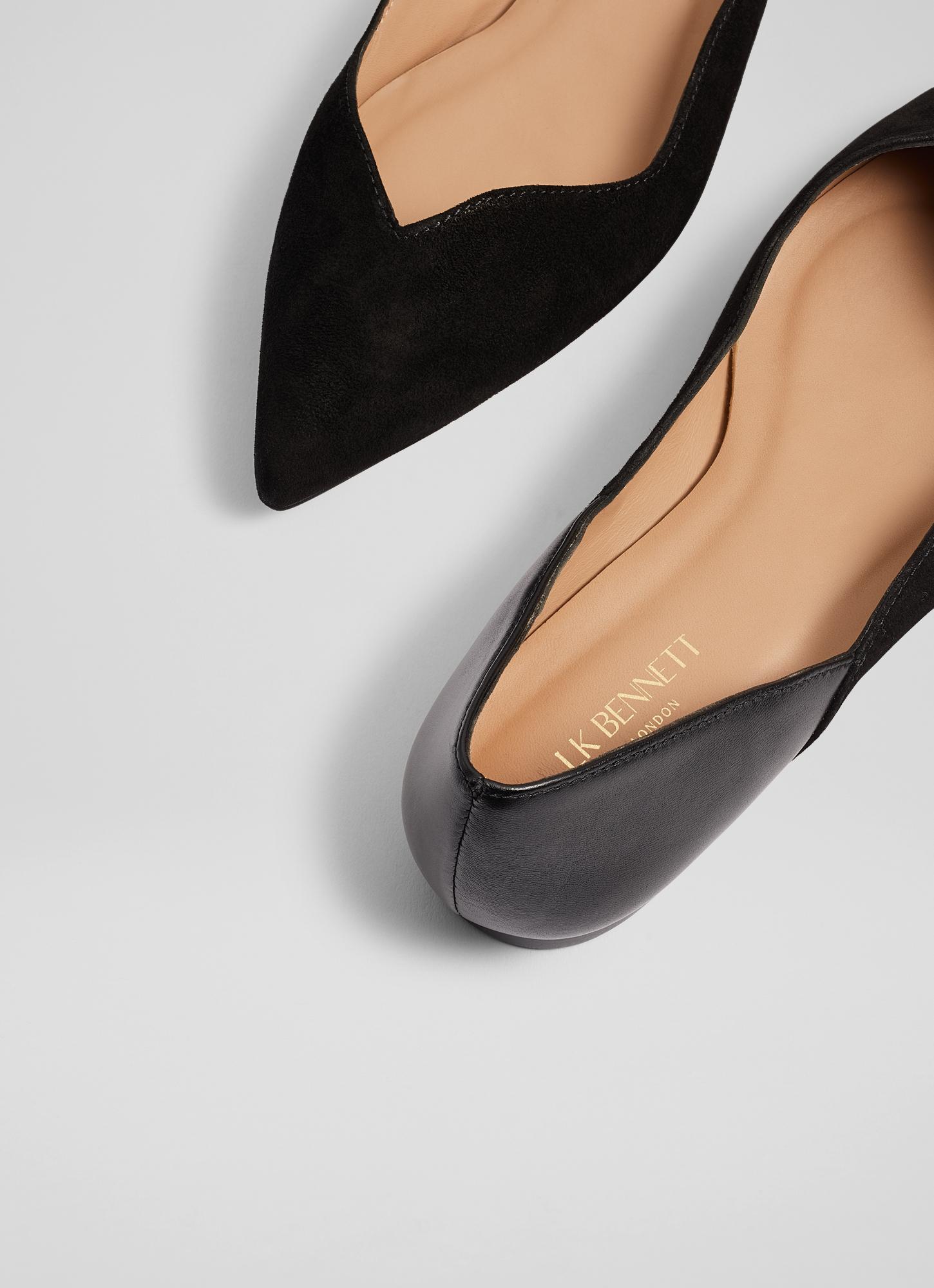 Pointed Flats Lk Bennett Flat Shoes Iris Black Suede And Leather