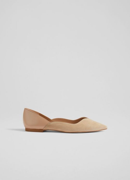 L.K.Bennett Iris Beige Suede and Leather Sweetheart Flats, Trench