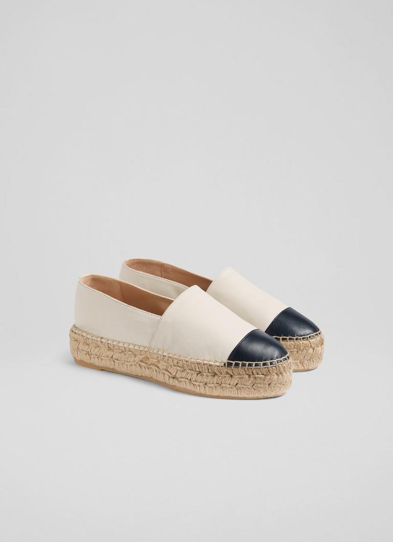 Talia Cream and Navy Leather Flatform Espadrilles View All Shoes Collections L.K.Bennett London