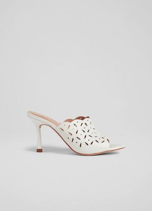 Abigail White Leather Perforated Mules
