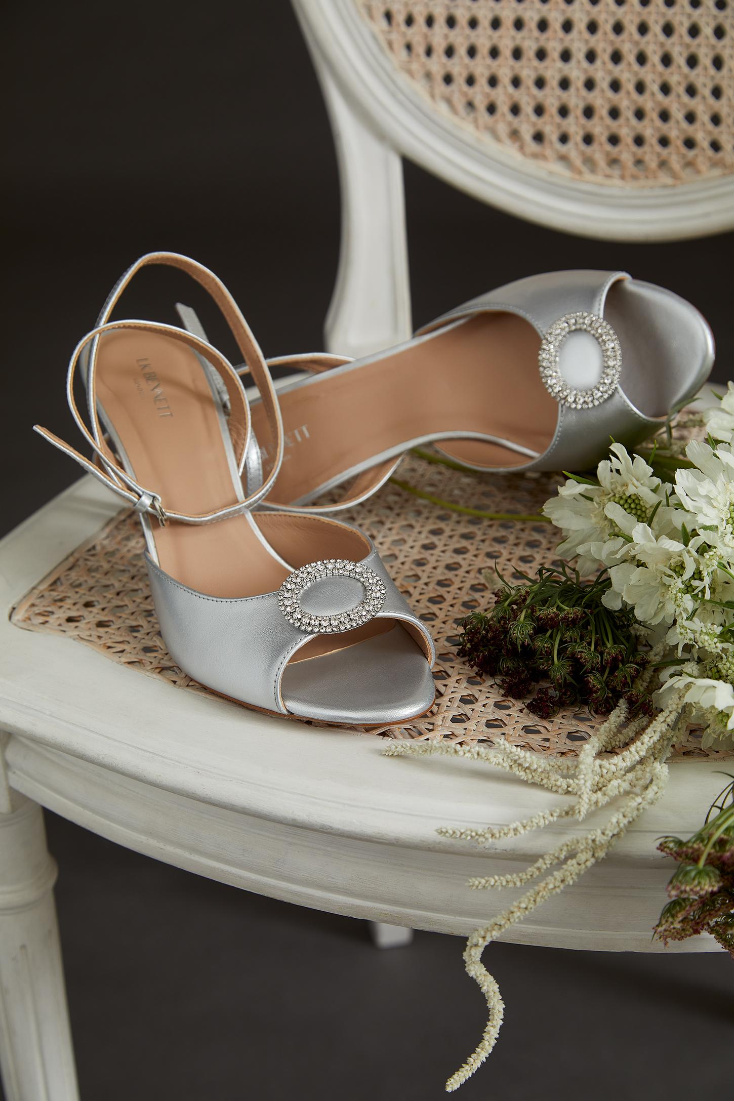 L.K.Bennett Belle Silver Leather Wedding Shoes, Silver