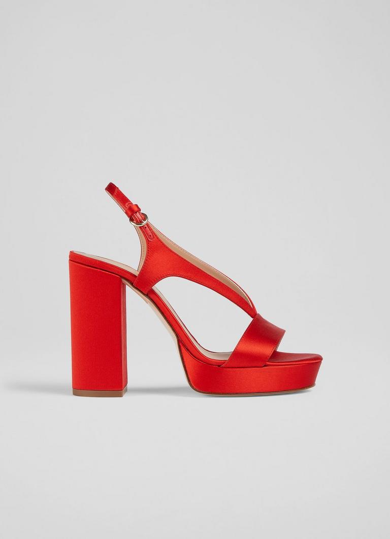 Gigi Red Satin Platform Sandals