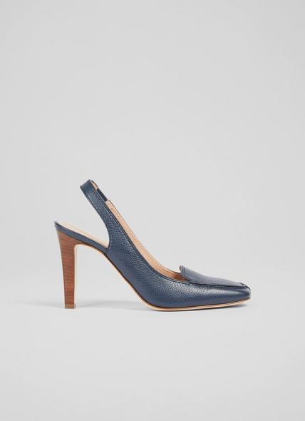 Georgie Navy Leather Slingback Courts