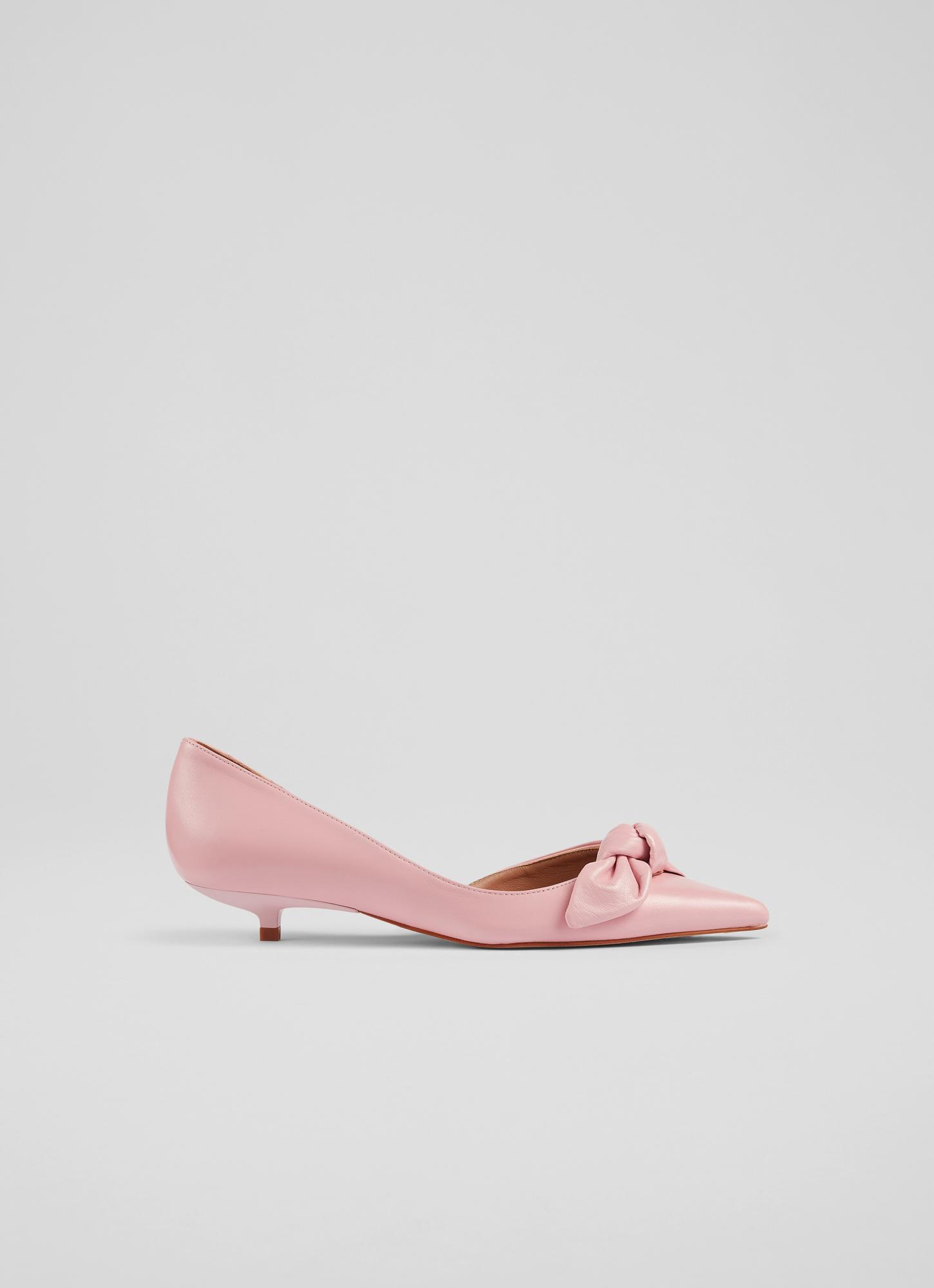 Lily Pink Leather Bow Front Kitten Heel Courts The Archive Sale