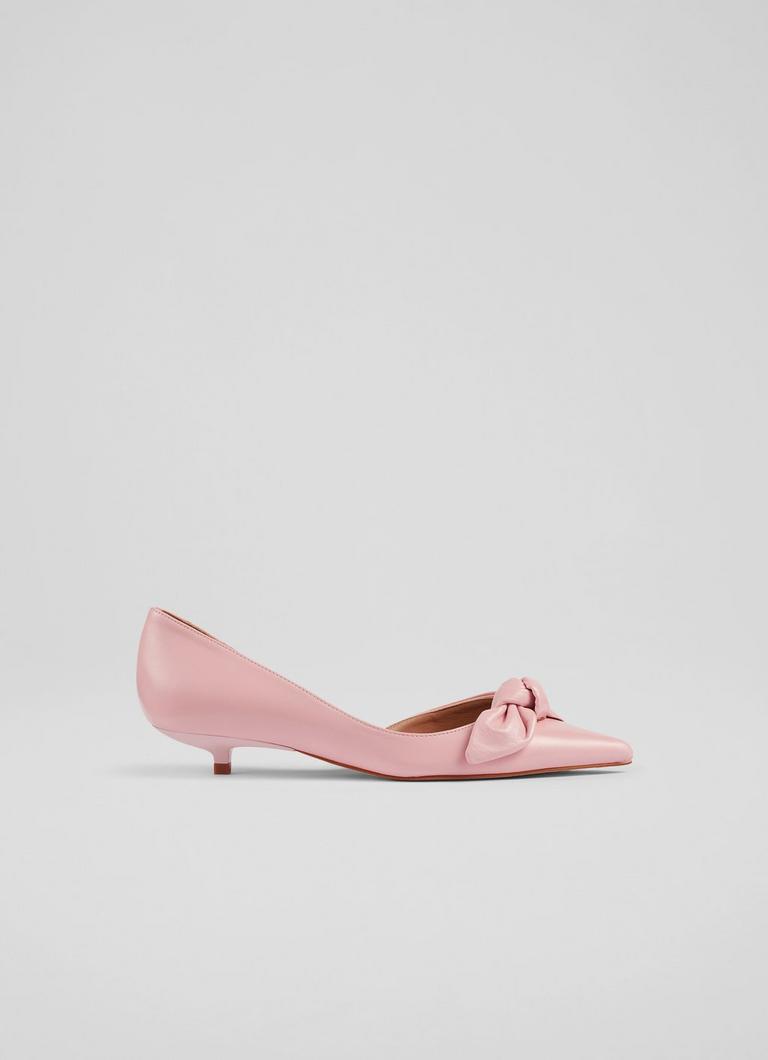 Lily Pink Leather Bow Front Kitten Heel Courts The Archive Sale