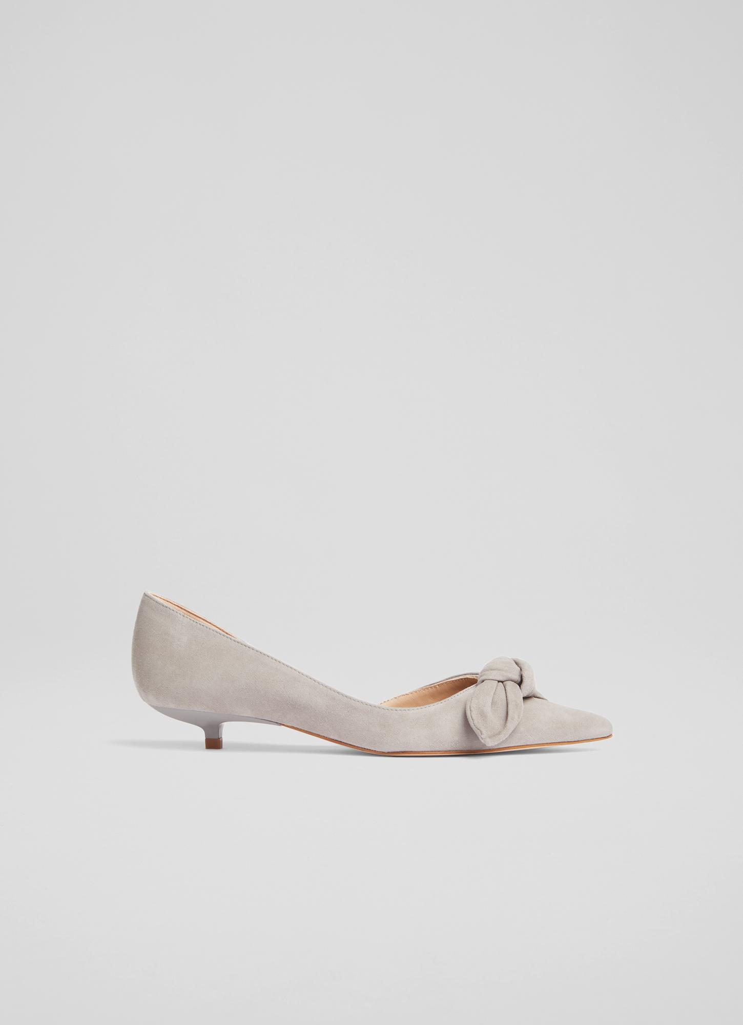 Lily Grey Suede Bow Front Kitten Heel Courts The Archive Sale
