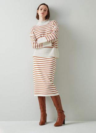 Isabella Cream and Orange Stripe Merino Wool Jumper
