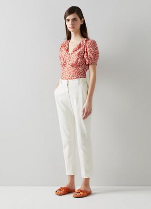 Bree White Pinstripe Stretch Cotton Tailored Trousers