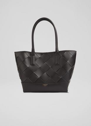 Harper Black Woven Leather Tote Bag