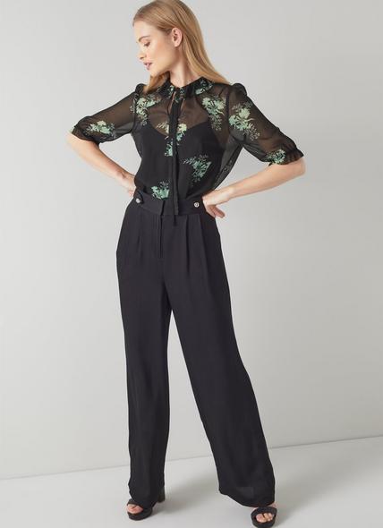 Margot Black and Mint Floral Print Georgette Blouse