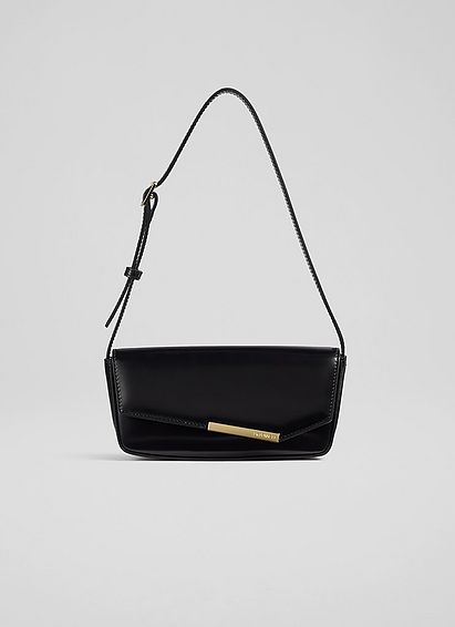 Adelaide Black Leather Shoulder Bag, Black
