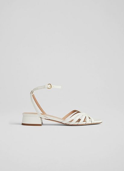 Aleah White Leather Strappy Sandals, White