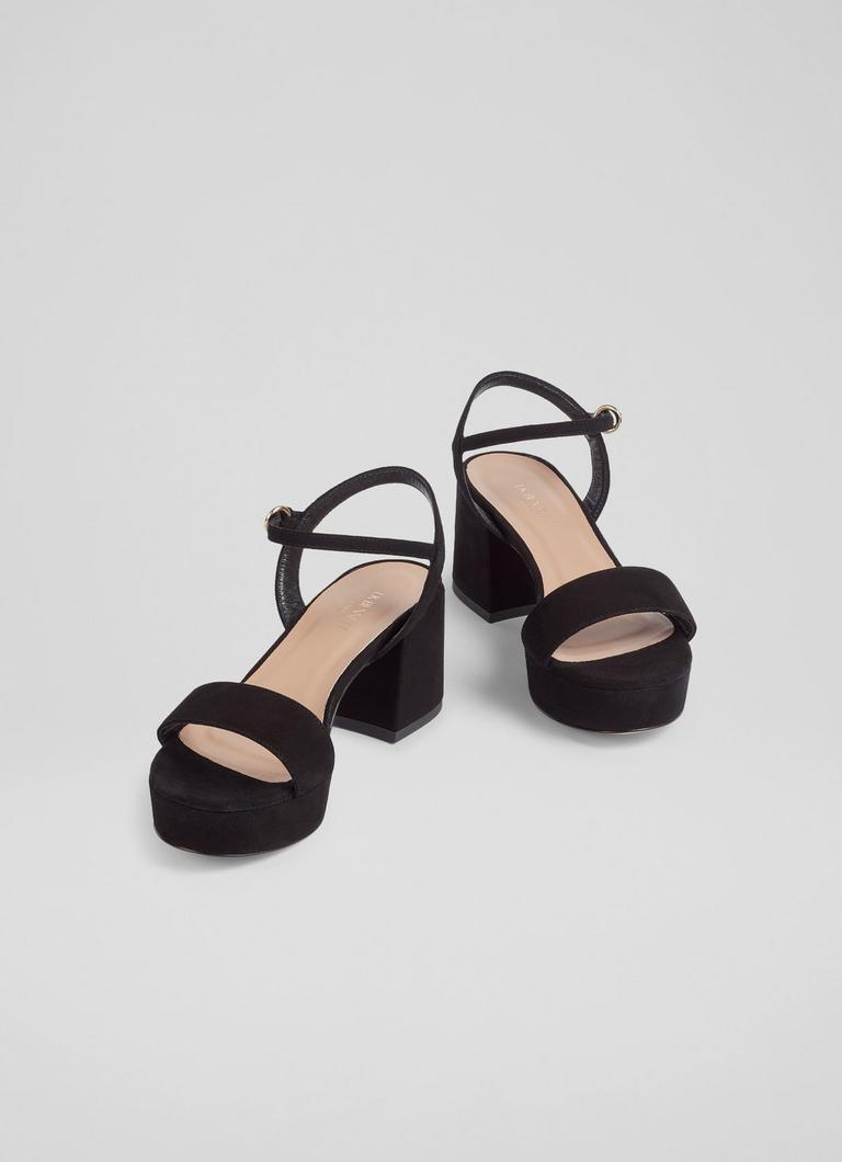 Black suede top block heel sandals