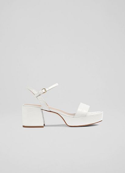 Amia White Croc-Effect Leather Low Platform Sandals, White