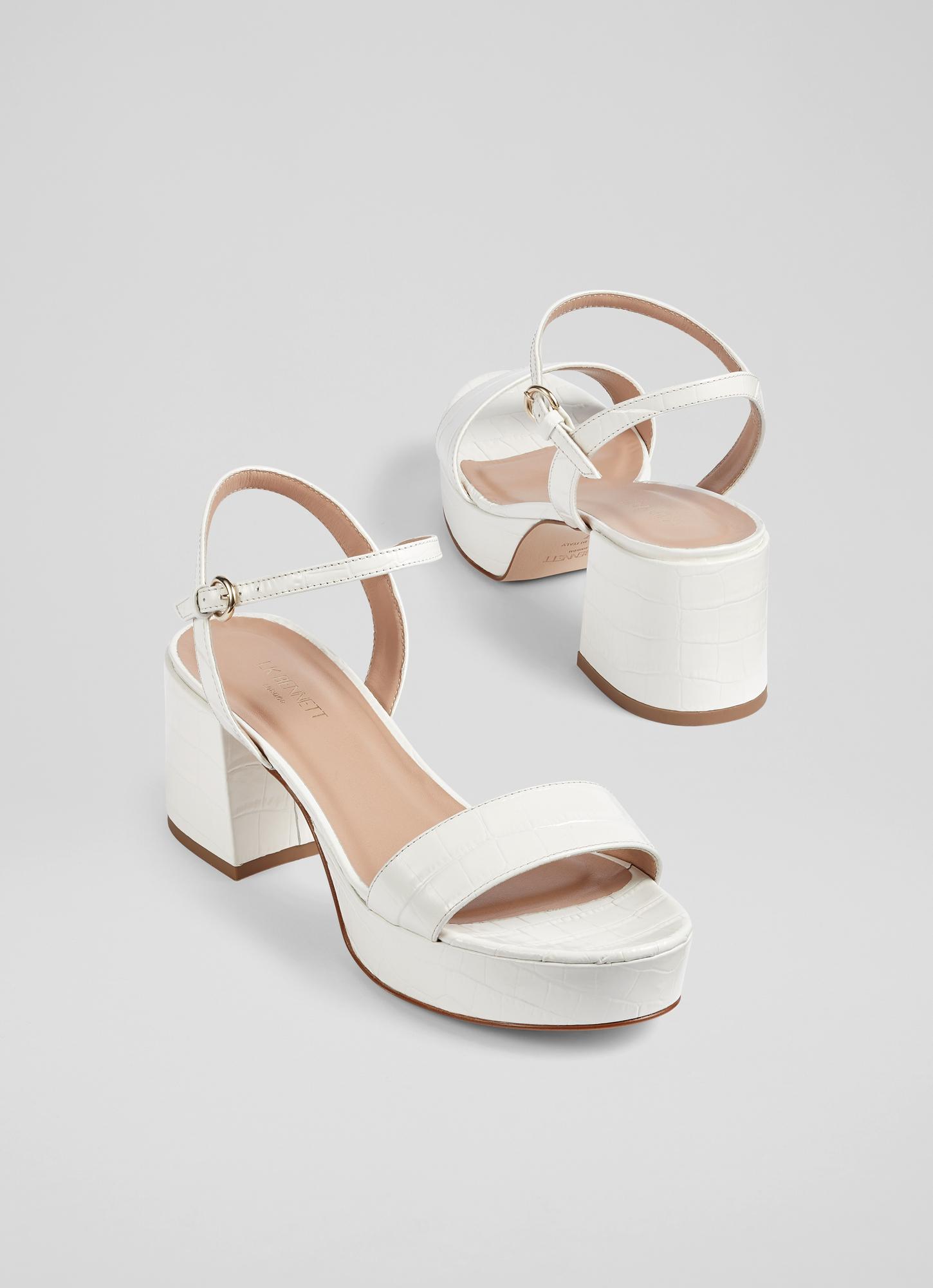 Amia White Croc-Effect Leather Low Platform Sandals The Archive
