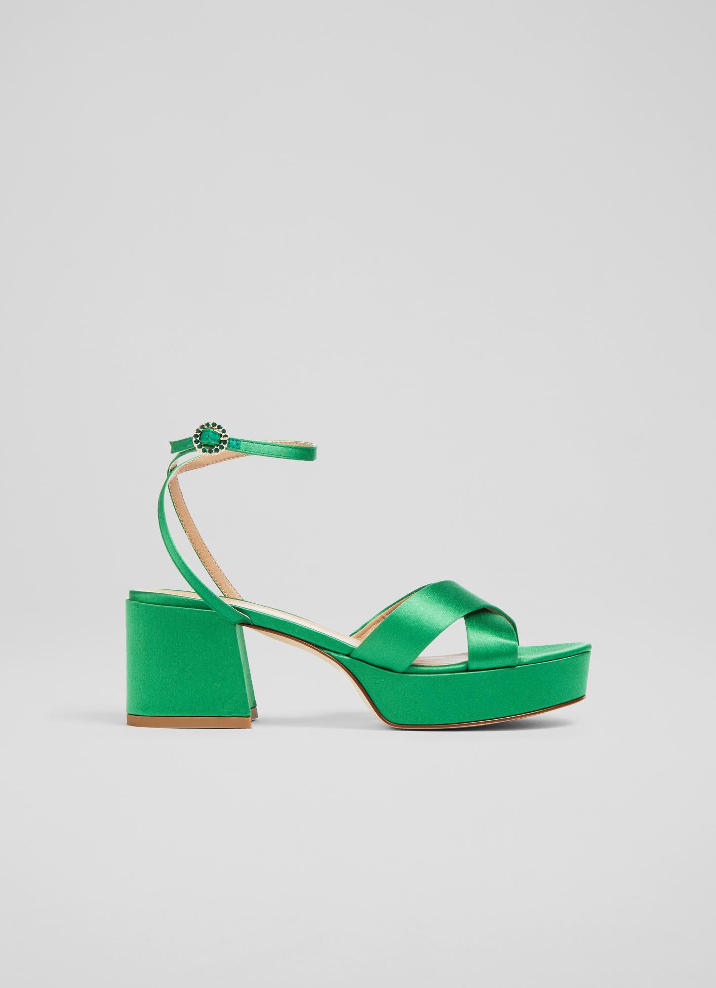 Amie Green Satin Platform Sandals, Green