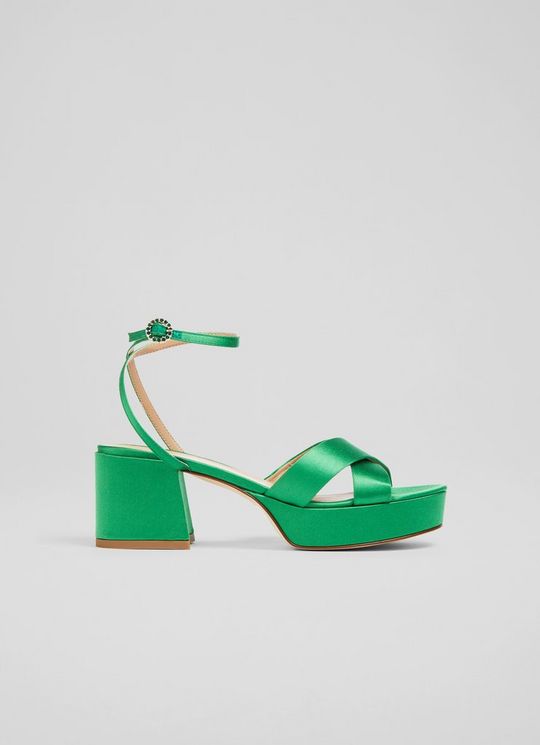 L.K.Bennett Amie Green Satin Platform Sandals, Green