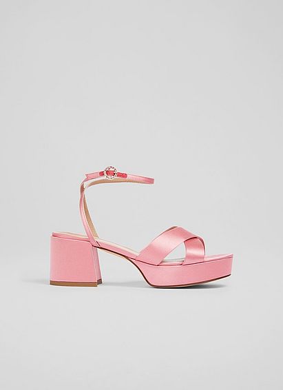 Amie Pink Satin Platform Sandals, Pink