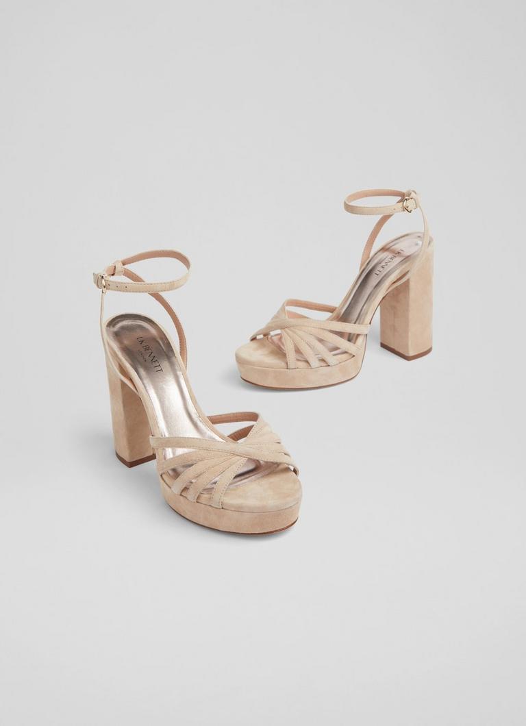 Strappy Block Beige Suede Block Heels Other Stories Leather Heeled
