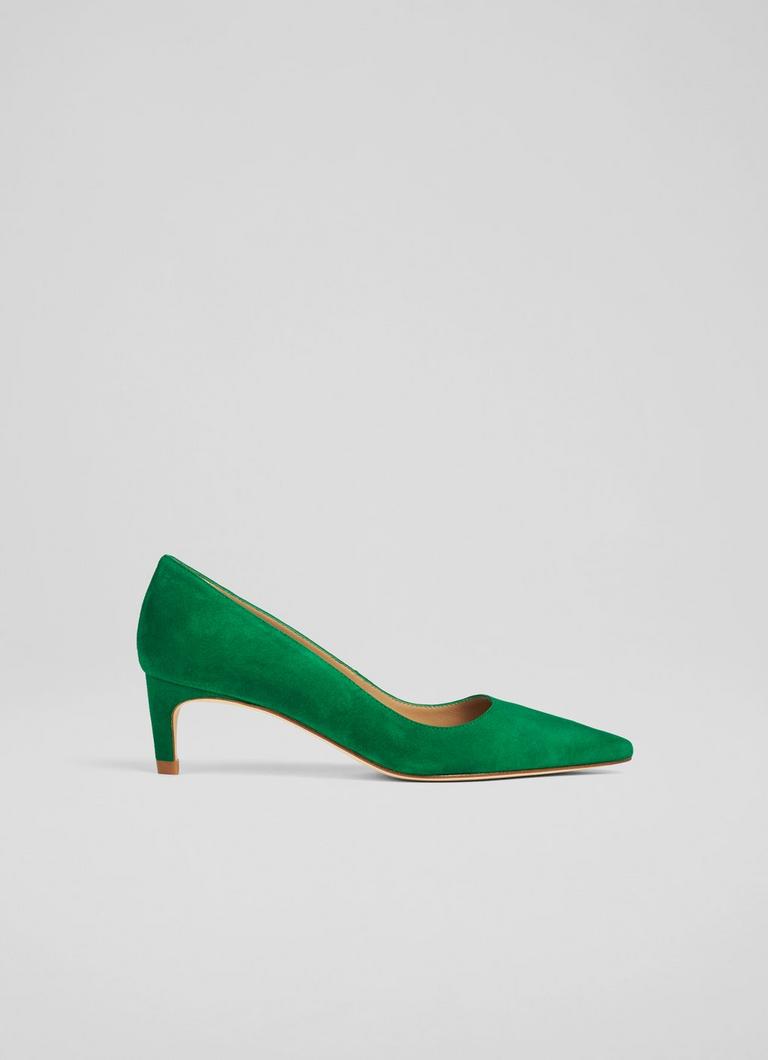 Ava Green Suede Kitten Heel Courts Occasion Shoes Occasionwear