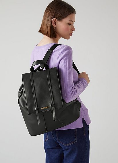Billie Black Leather Backpack, Black