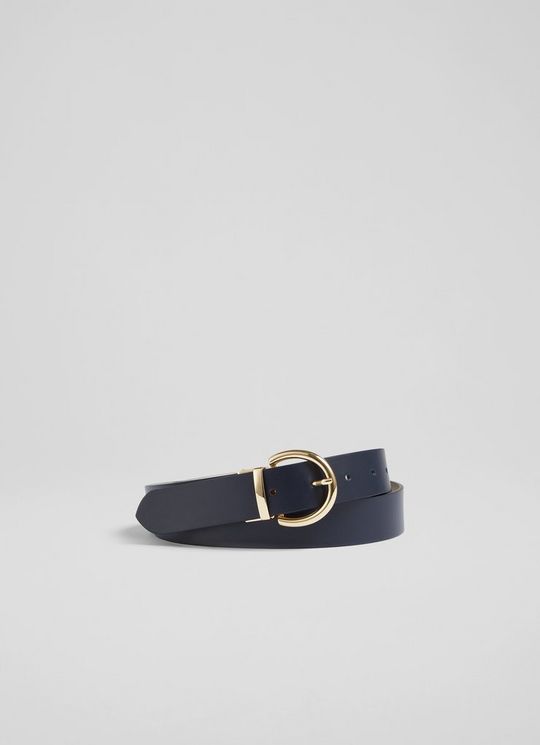 L.K.Bennett Odette Navy and Cream Leather Reversible Belt, Navy/Ecru
