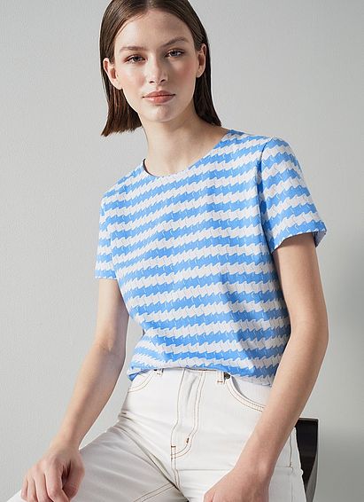 Calder Blue and White Wavy Stripe Organic Cotton T-Shirt White Provence, White Provence