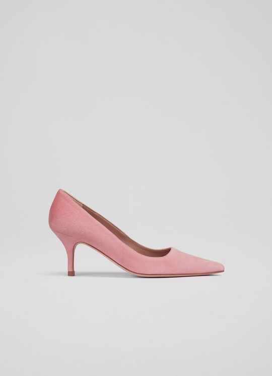 L.K.Bennett Beatrice Pink Coral Suede Pointed Toe Courts, Pink