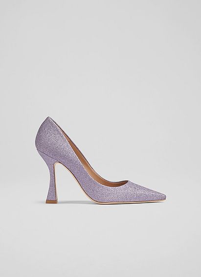 Dazzle Lilac Glitter Fabric Flared Heel Courts Purple, Purple