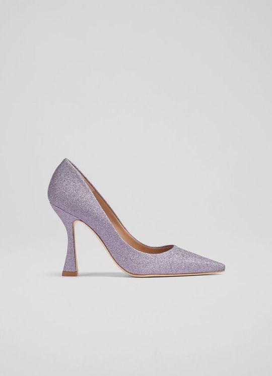 L.K.Bennett Dazzle Lilac Glitter Fabric Flared Heel Courts Purple, Purple