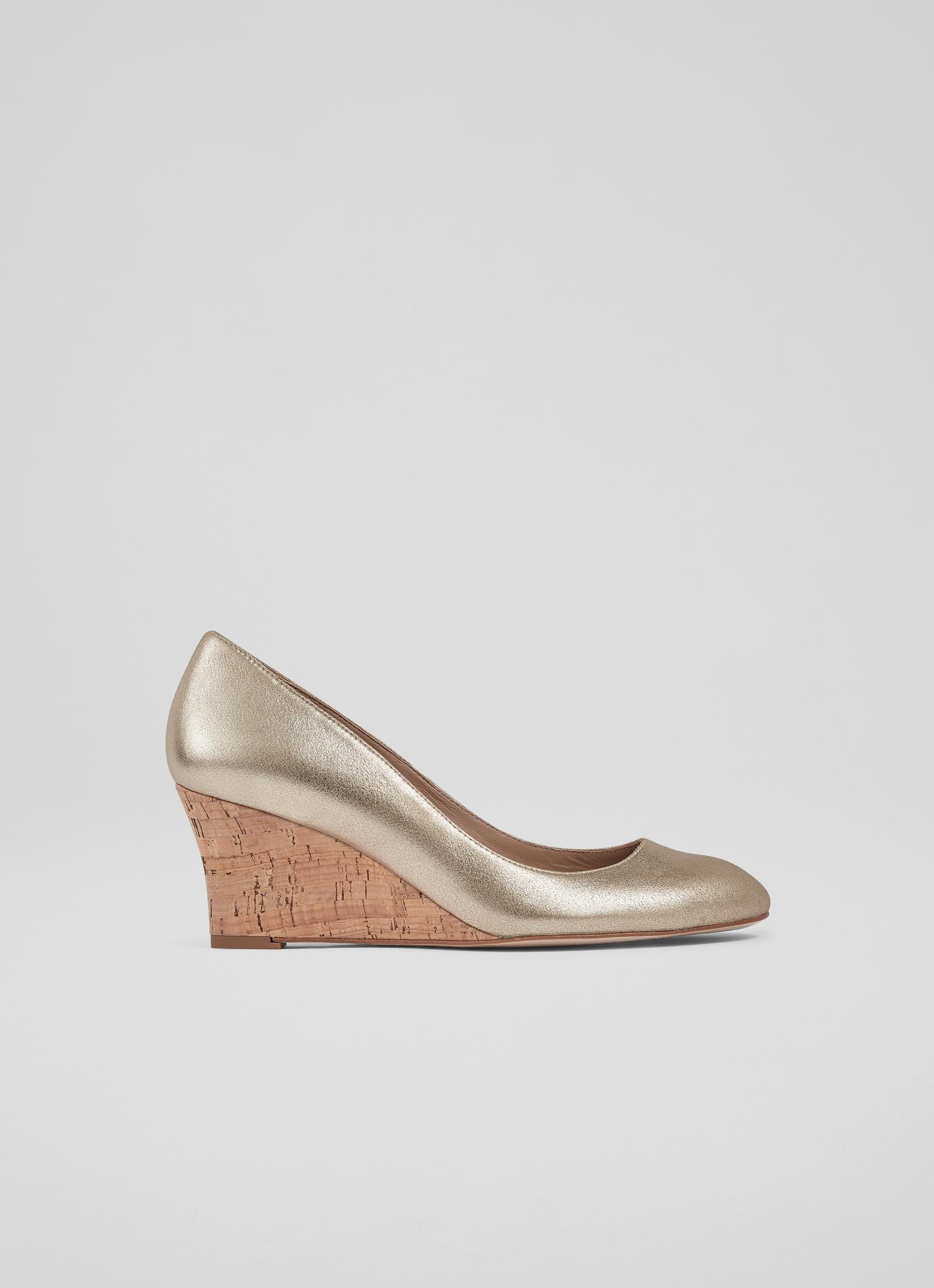 Eevi Gold Suede Cork Wedges