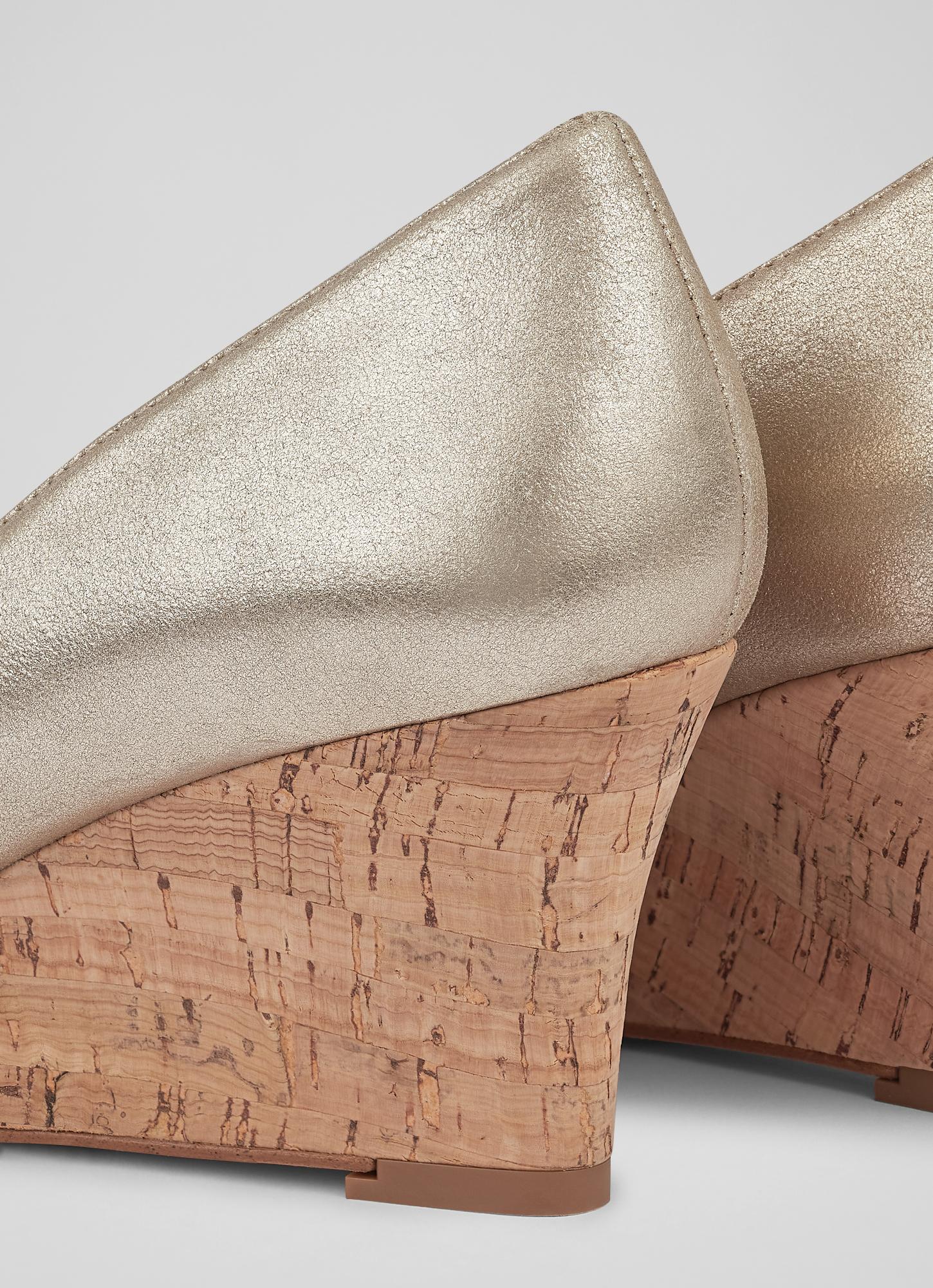 Eevi Gold Suede Cork Wedges Shoes Collections