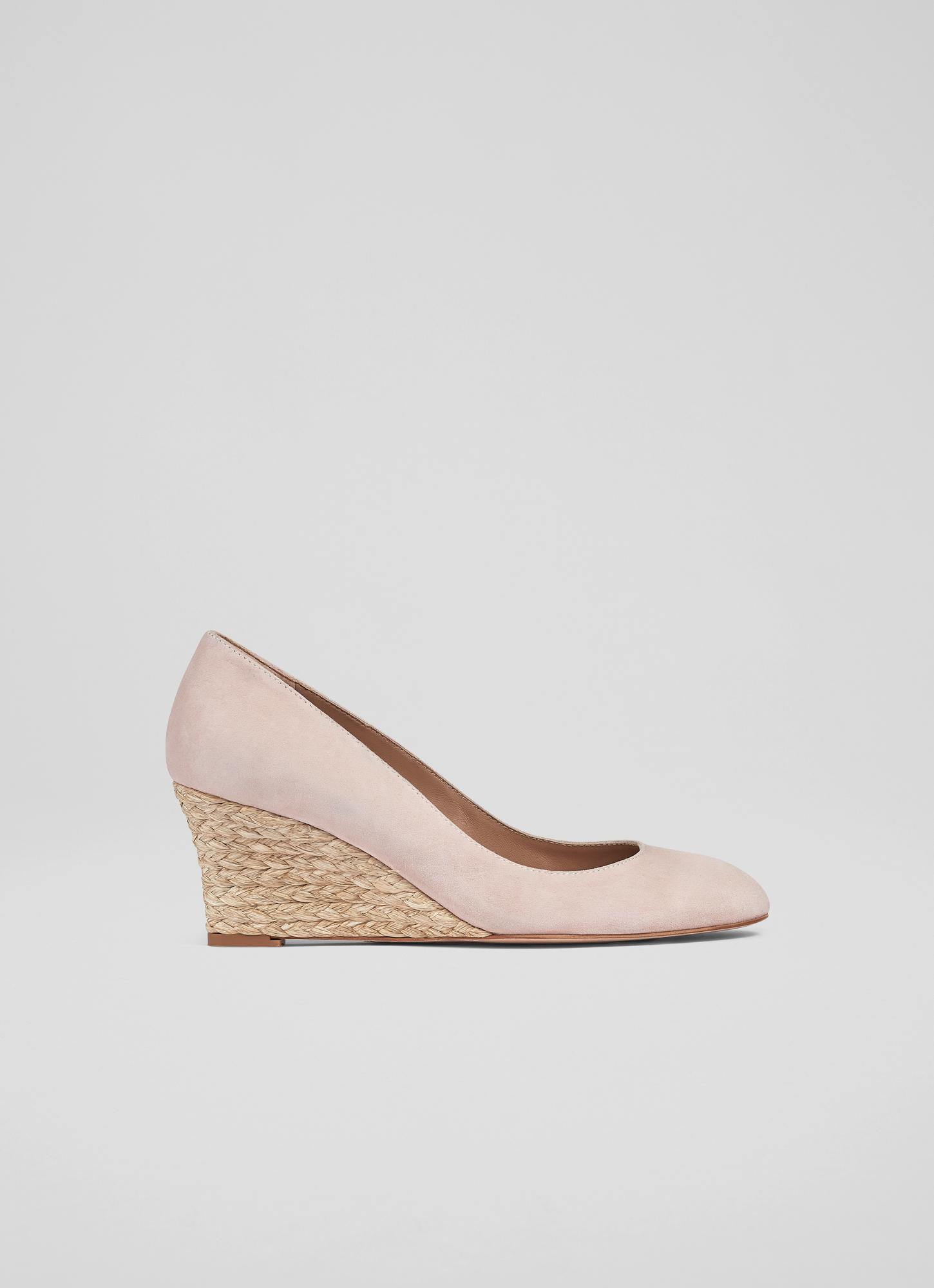 Eevi Pink Suede Espadrille Wedges Mid Heel London