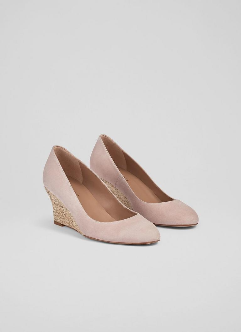 Pink suede wedges sales