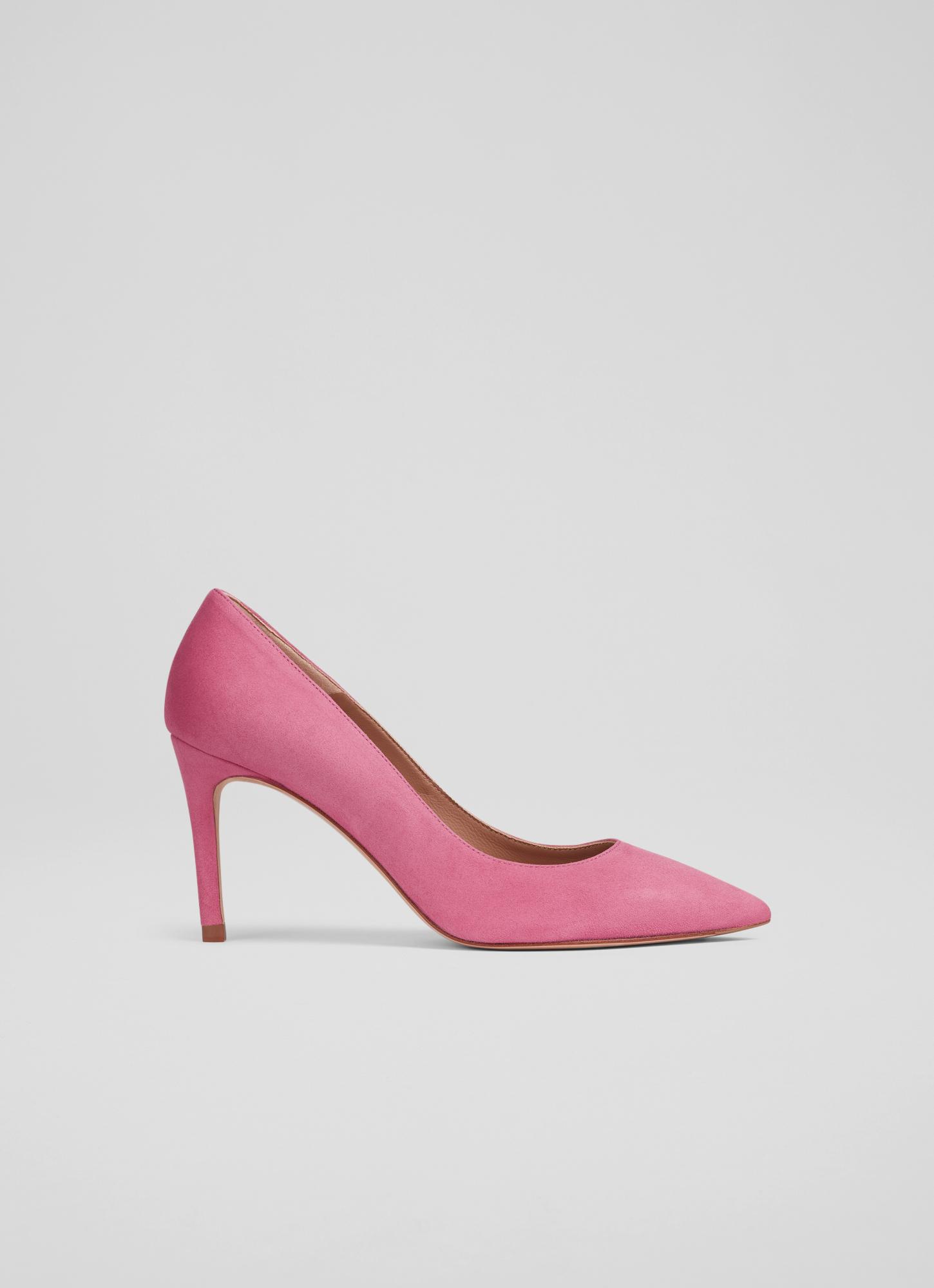 Floret Pink Suede Pointed Toe Courts, Pink