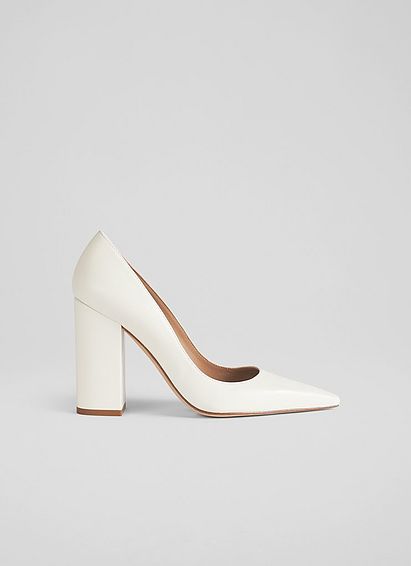 June White Leather Blunt Toe Courts, White