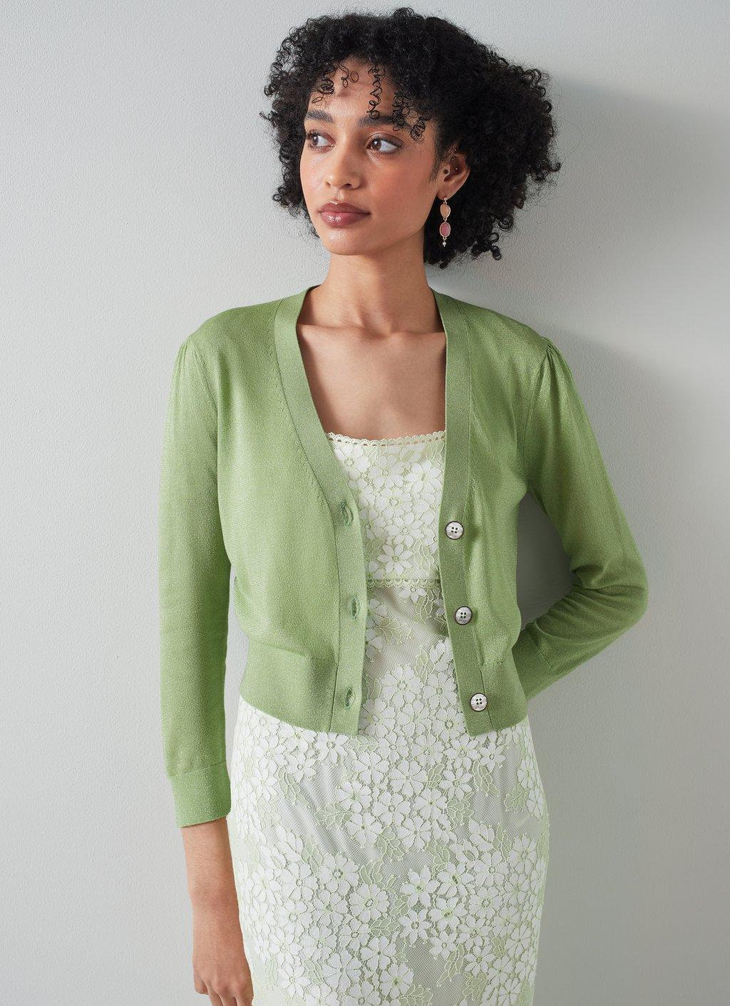 Aurelia Green and Gold Thread Cardigan | Clothing | Collections |  L.K.Bennett, London