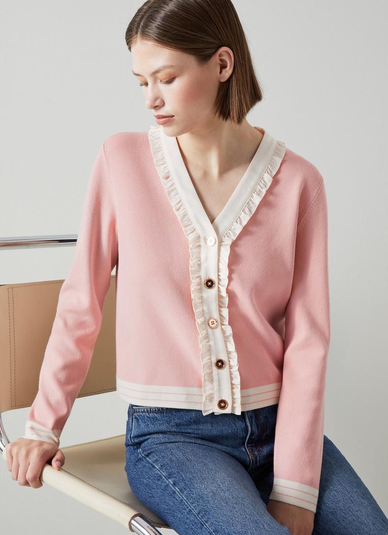 Ruffle trim cardigan best sale
